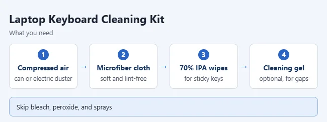 How to Clean a Laptop Keyboard Safely 1 Supplies for cleaning a laptop keyboard