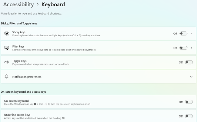 How to Fix or Remap Keyboard Keys in Windows 1 Windows 11 Accessibility Keyboard settings with Sticky keys, Filter keys and On-screen keyboard