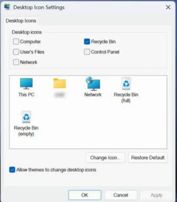 How to Open Control Panel in Windows 11 4 Desktop Icon Settings window in Windows 11 with the Control Panel checkbox under Desktop icons
