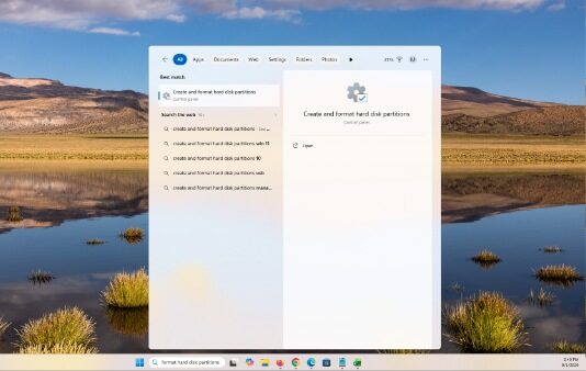 How to Open Disk Management in Windows 11: A Step-by-Step Guide 2 Windows 11 search result for Create and format hard disk partitions