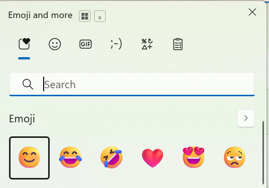 How to Open the Emoji Keyboard in Windows 11 2 Emoji and more panel in Windows 11 with the emoji search box