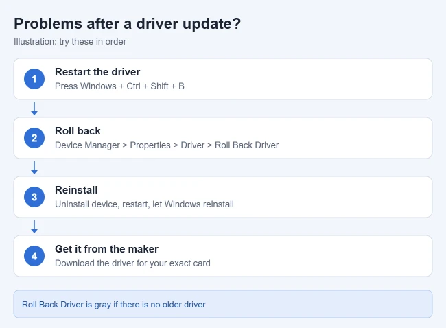 How to Find Graphics Card Details and Update Drivers in Windows 3 Illustration of steps to fix display problems after a graphics driver update in Windows 11