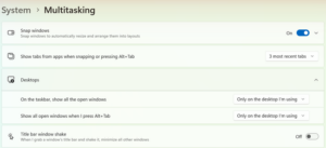 Desktops options on the Multitasking page in Windows 11 Settings