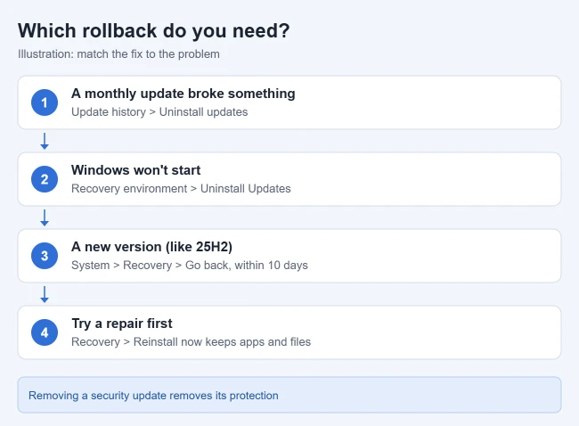 How to Roll Back a Windows 11 Update 1 Illustration of four ways to roll back or repair a Windows 11 update