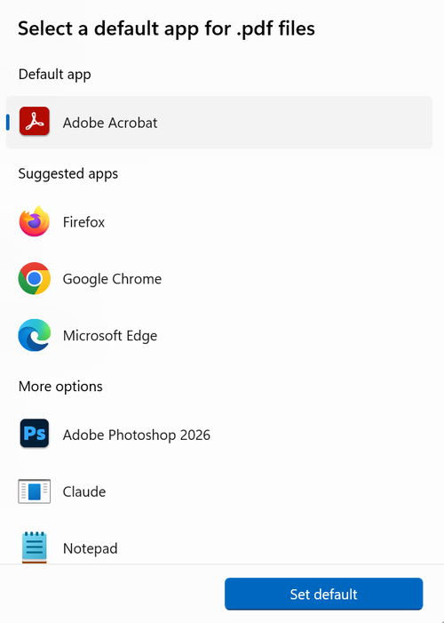 How to Change File Associations in Windows 11 3 Select a default app for .pdf files window in Windows 11