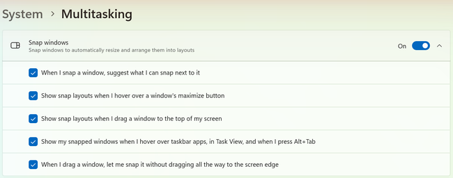 How to Split Screen on Windows 11 3 Snap windows options on the Multitasking page in Windows 11 Settings