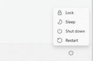 How to Restart Windows 11 1 Power menu in the Windows 11 Start menu showing Lock, Sleep, Shut down, and Restart