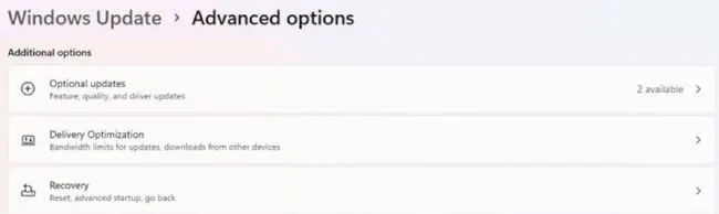 How to Install a Bluetooth Driver in Windows 11 1 Windows Update Advanced options page in Windows 11 with Optional updates listed under Additional options