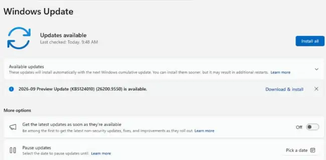 How to Cancel a Windows 11 Update in Progress 1 Windows Update page in Windows 11 Settings with the Pause updates option and its Pick a date button