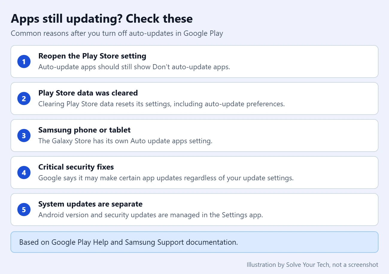 How to Stop Apps From Updating Automatically on Android 4 Checklist of reasons Android apps may still update after auto-updates are turned off