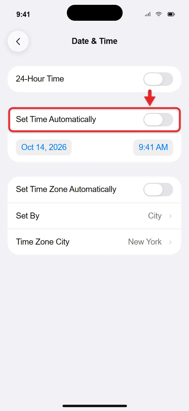 How to Change the Date, Time, and Time Zone on iPhone 1 iPhone Date and Time settings with Set Time Automatically turned off