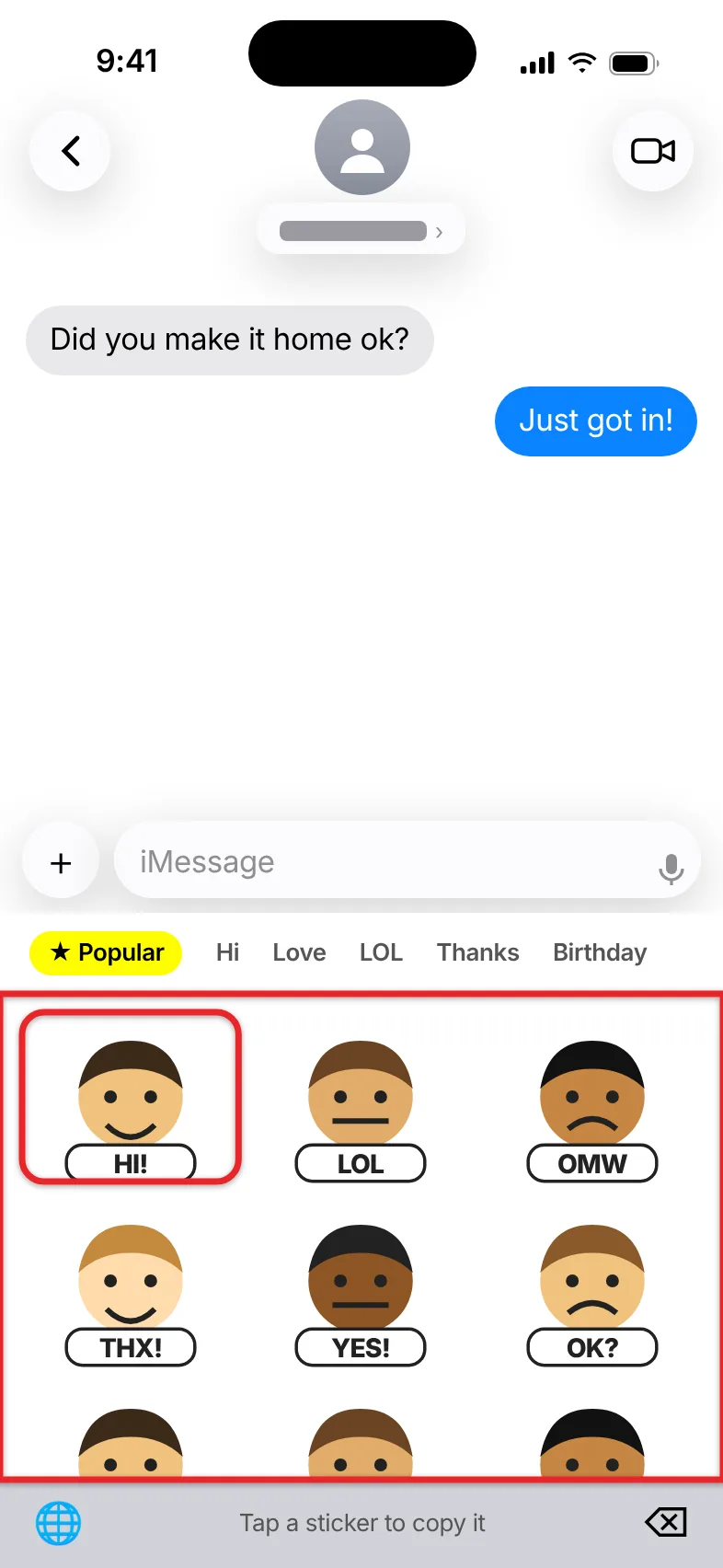 How to Enable the Bitmoji Keyboard on an iPhone 3 Snapchat keyboard showing Bitmoji stickers in an iPhone Messages conversation