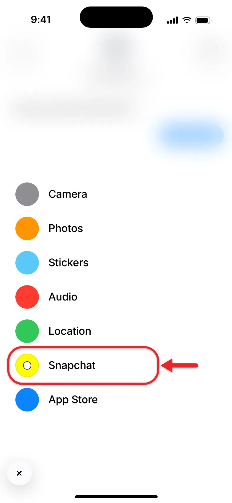 How to Enable the Bitmoji Keyboard on an iPhone 4 iPhone Messages app list opened from the plus button with Snapchat in the list