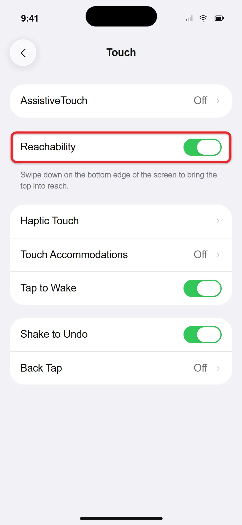 How to Enable and Use Reachability on iPhone (Including the iPhone 7) 1 Touch accessibility settings with Reachability turned on