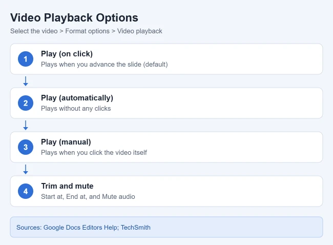 How to Insert a YouTube Video Into Google Slides (and Autoplay It) 2 Video playback options in Google Slides