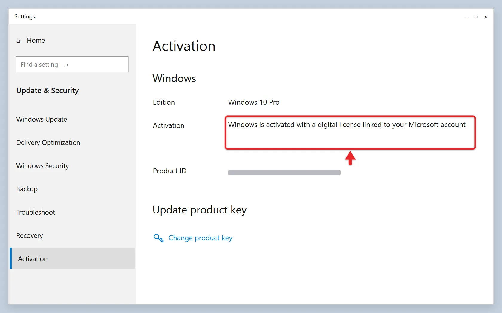 How to Activate Windows 10 1 Windows 10 Activation page showing edition, activation status and the Change product key link