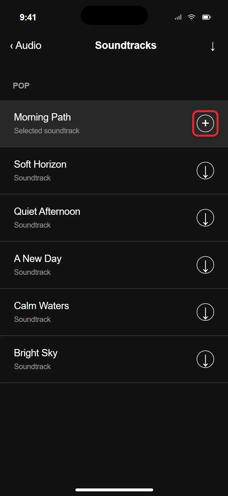 How to Add Music to a Video on iPhone 1 iMovie Soundtracks list on iPhone with Add Audio buttons
