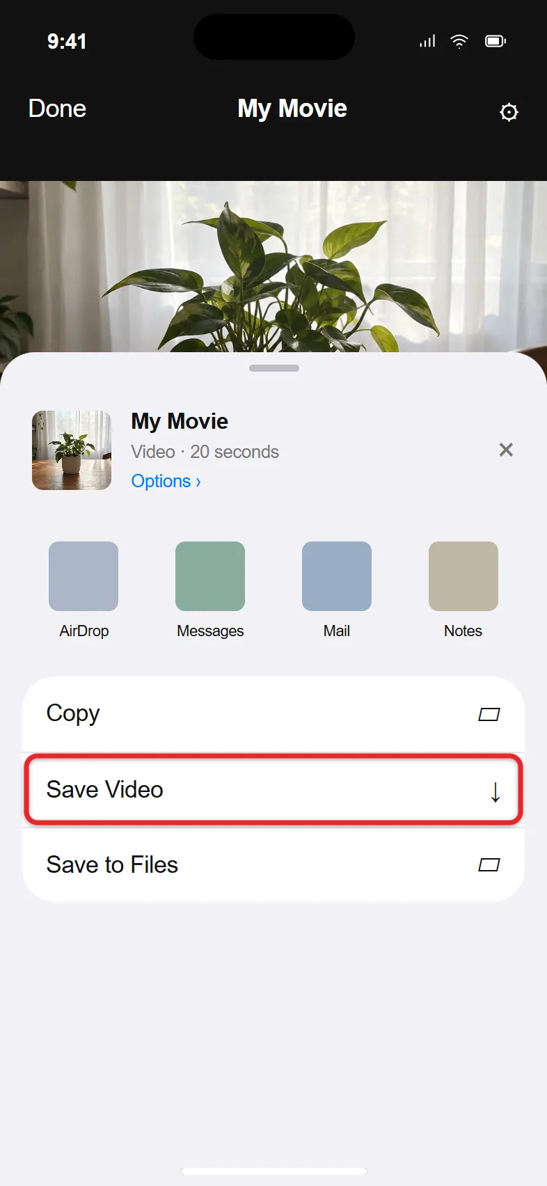 How to Add Music to a Video on iPhone 3 iMovie share sheet with Save Video option