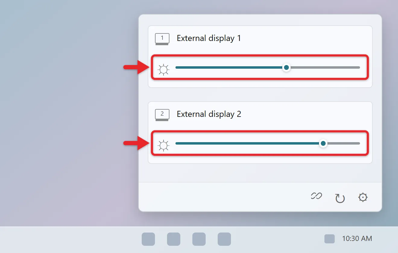 How to Change Brightness on a Second Monitor in Windows 11 4 PowerToys Power Display flyout with brightness sliders for two monitors