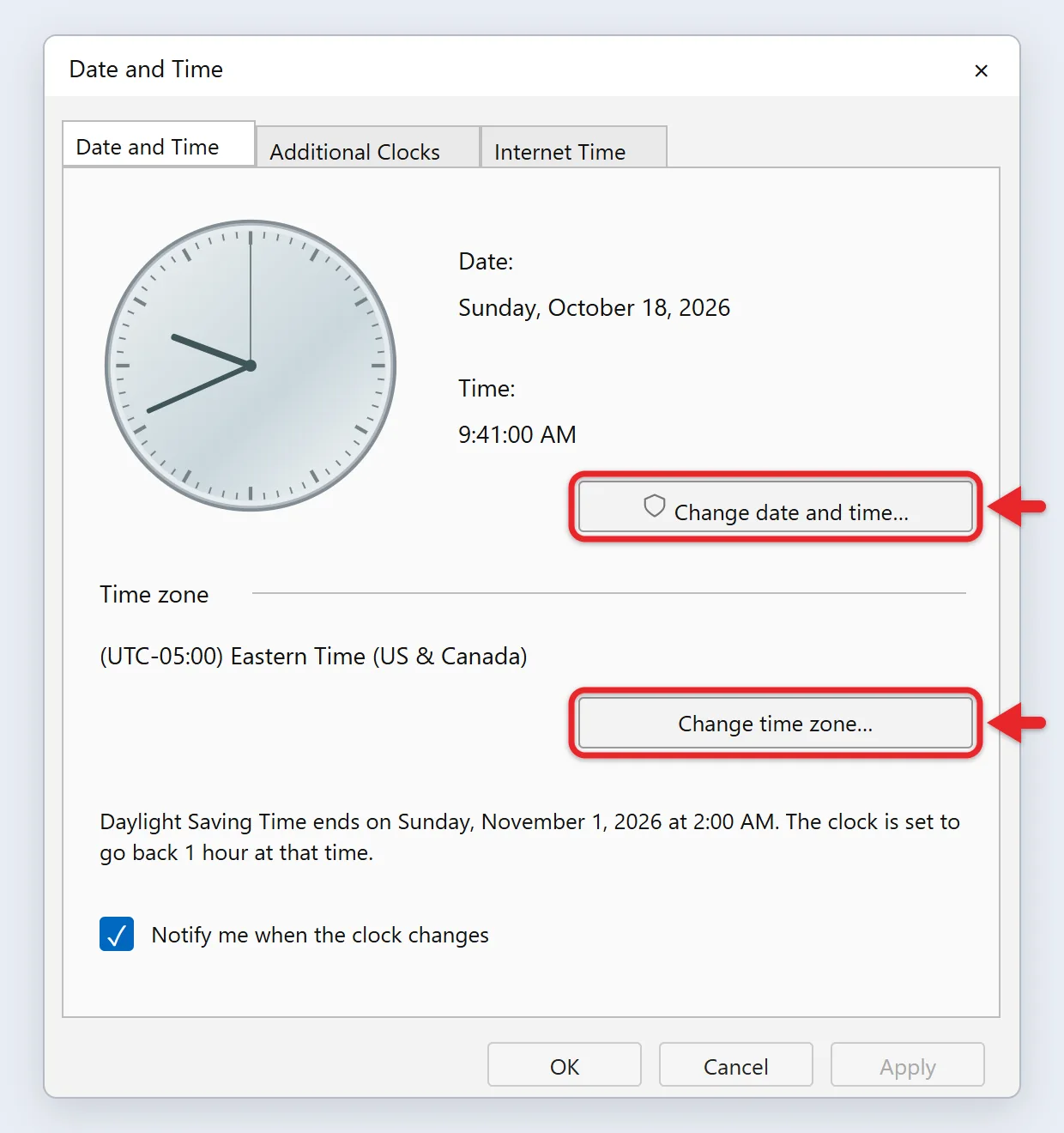 How to Change the Date and Time in Windows 11 2 Windows 11 Date and Time window with the Change date and time button