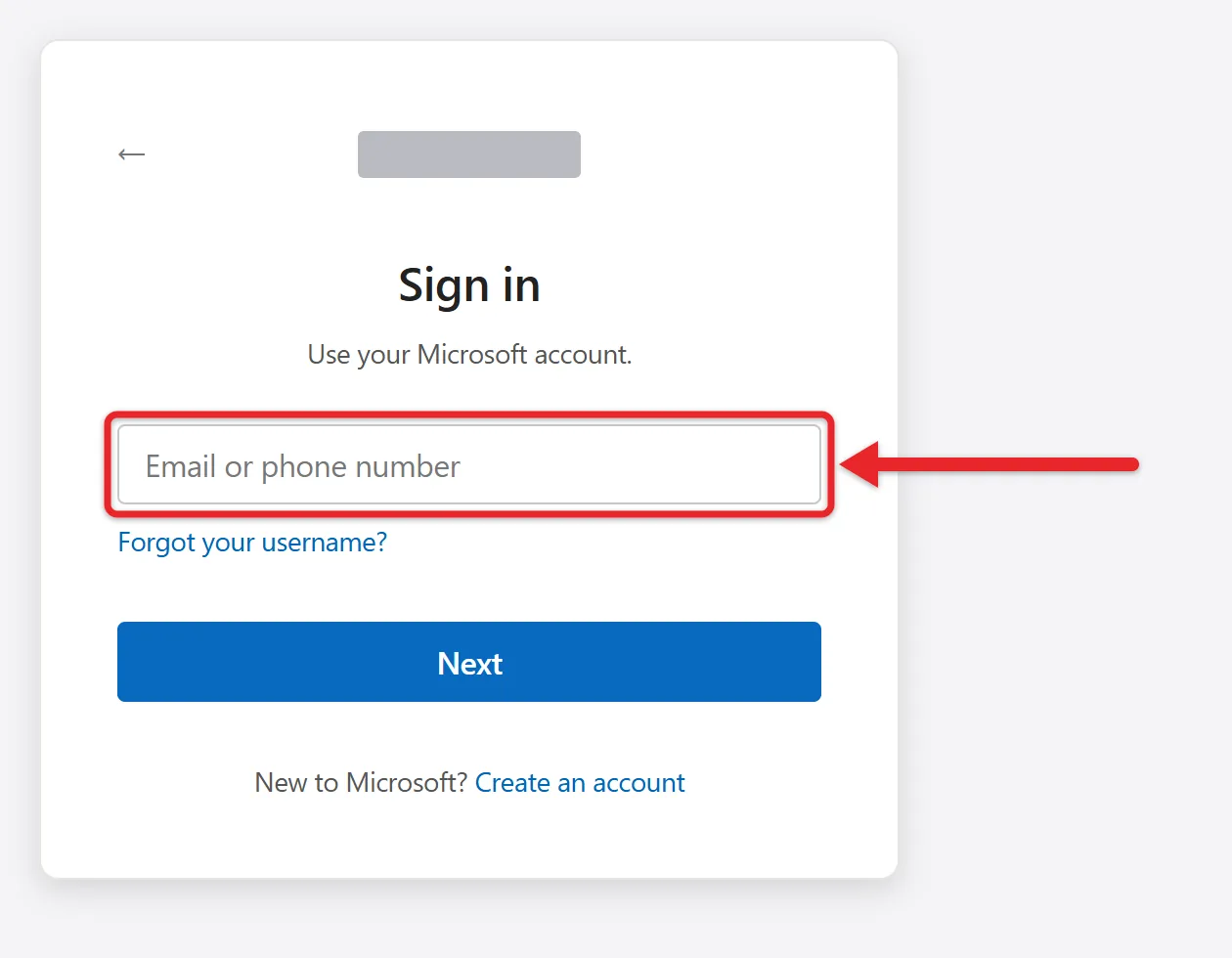 How to Change the Microsoft Account on Windows 11 3 Recreated Microsoft account sign-in form with the empty Email or phone number field highlighted