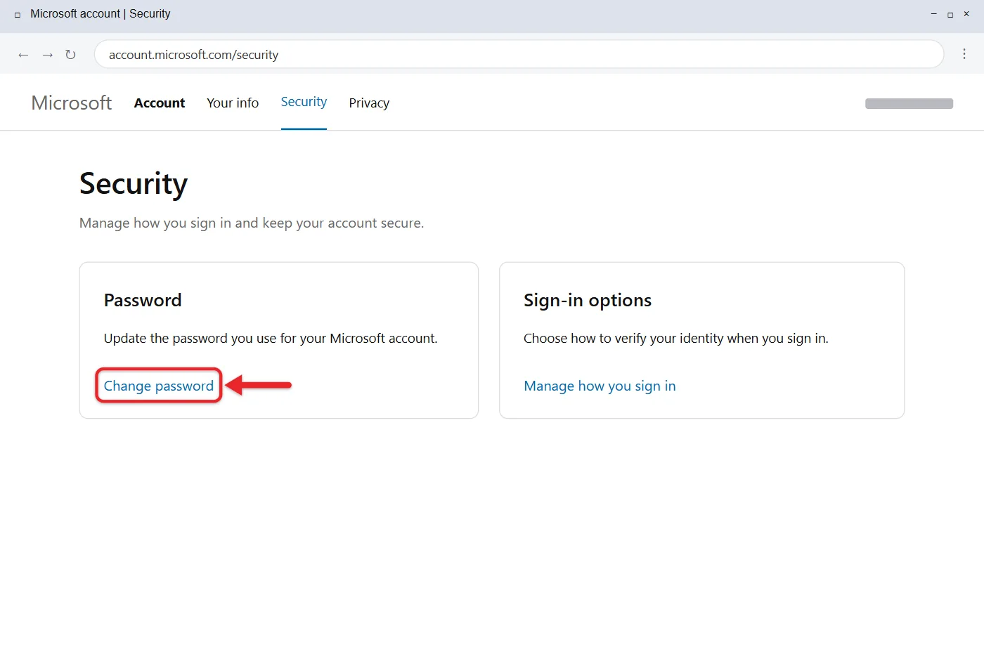 How to Change Your Password on Windows 11 3 Microsoft account Security page showing the Change password option