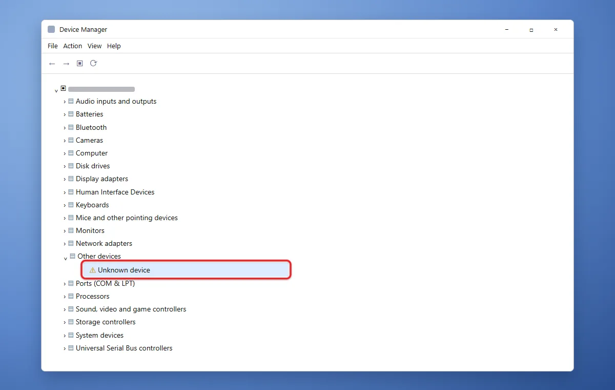 How to Check Drivers on Windows 11 2 Device Manager listing a device with a yellow warning triangle