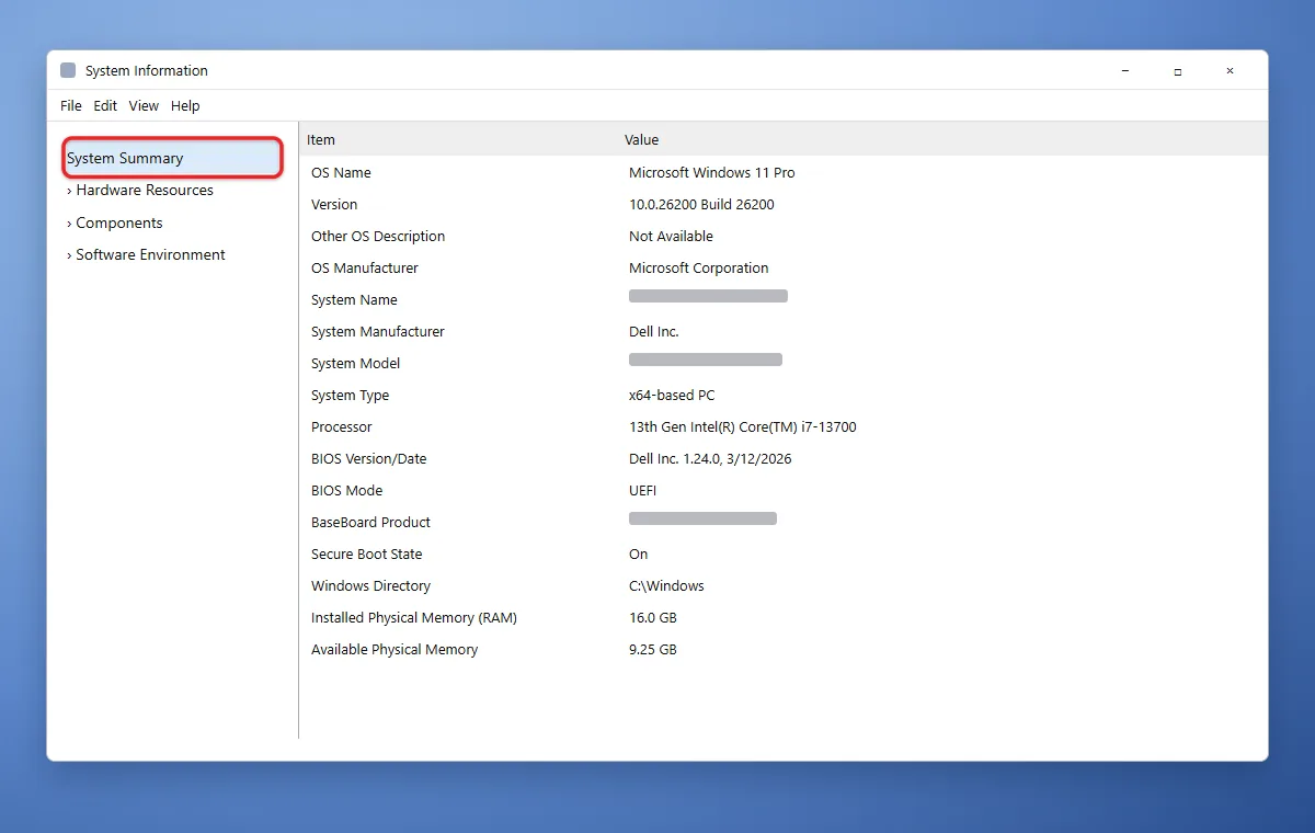 How to Check System Configuration in Windows 11 2 System Information System Summary listing model, processor, BIOS and RAM