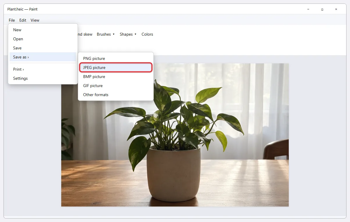 How to Convert HEIC to JPG on Windows 11 2 Paint File menu with Save as JPEG picture option