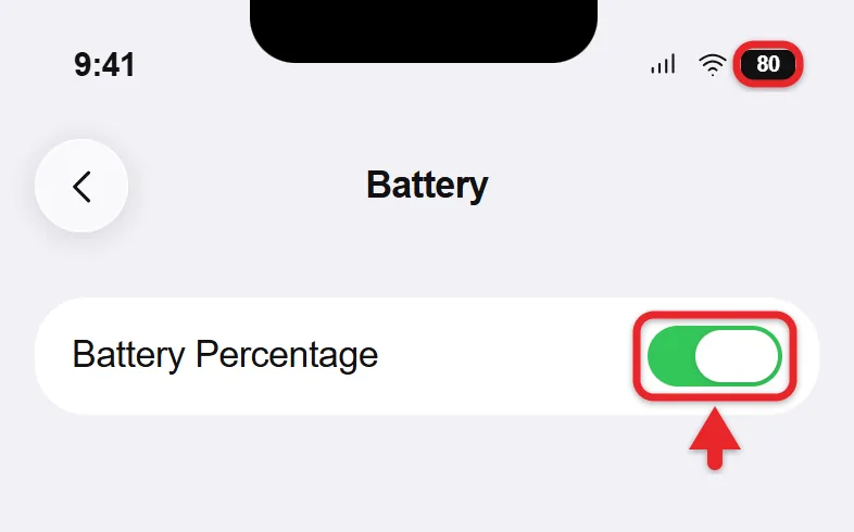 How to Show Battery Percentage on iPhone or iPad 1 iPhone Battery settings with Battery Percentage on and the percentage shown in the status bar icon