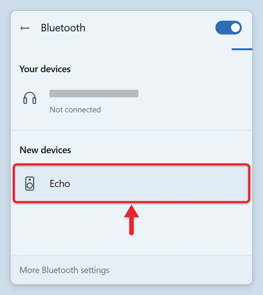 Alexa for Windows: Download Status and Browser Alternative 2 Windows 11 Quick Settings Bluetooth panel with an example Echo entry under New devices