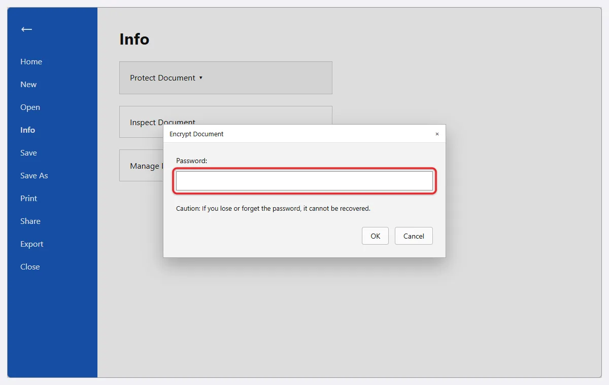 How to Edit Permissions on a Word Document 3 Word Encrypt Document dialog asking for a password
