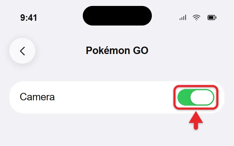 How to Turn Camera Permission On or Off for Pokémon GO on iPhone 1 iPhone Settings page for Pokémon GO with the Camera switch