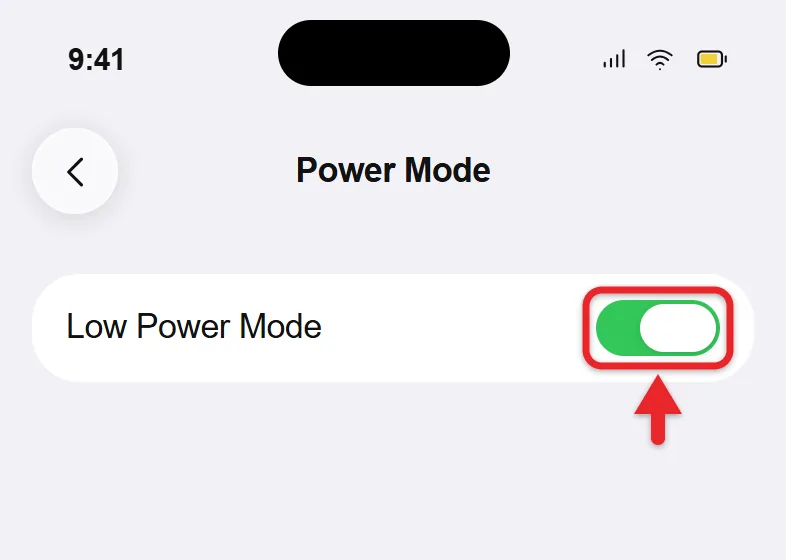 How to Turn Low Power Mode On or Off on iPhone or iPad 1 iPhone Power Mode settings with Low Power Mode turned on