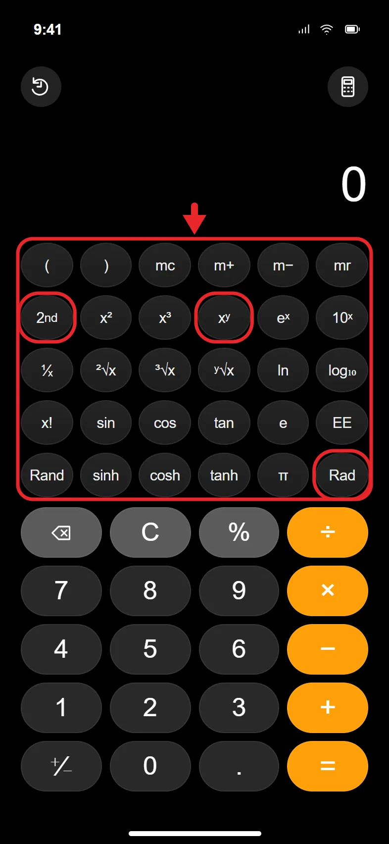 How to Find the Other Calculator on an iPhone 2 Scientific calculator keypad in portrait on iPhone with iOS 27
