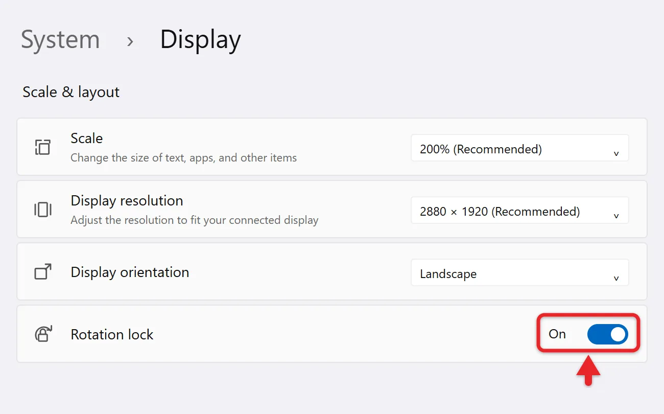 How to Fix an Upside-Down Screen in Windows 11 3 Rotation lock toggle under Scale and layout in Windows 11 Display settings