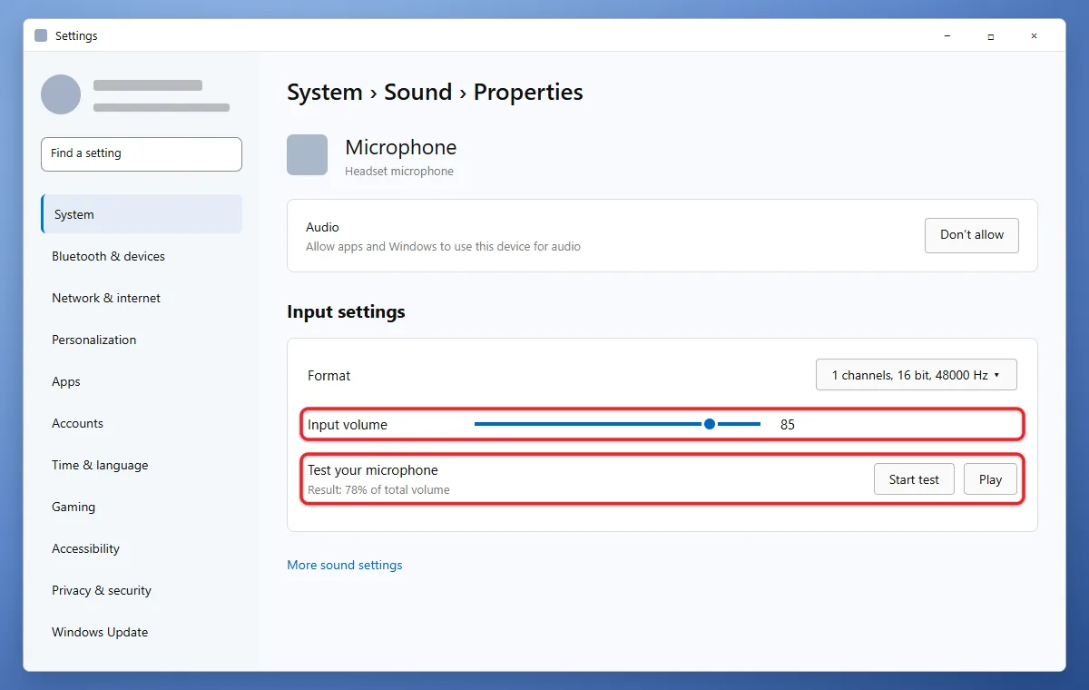 How to Increase Mic Volume in Windows 11 1 Microphone properties in Windows 11 Settings with the Input volume slider