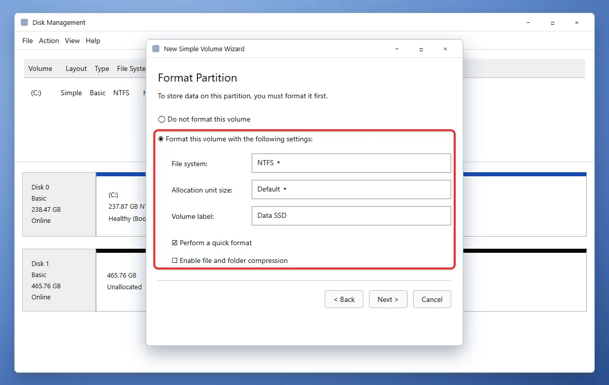 How to Initialize an SSD in Windows 11 3 New Simple Volume Wizard Format Partition screen