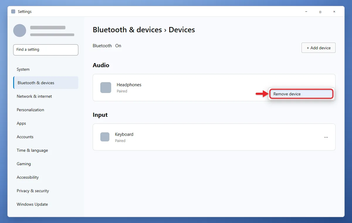 How to Remove a Paired Bluetooth Device in Windows 10 and Windows 11 2 Windows 11 Devices list with More options menu showing Remove device