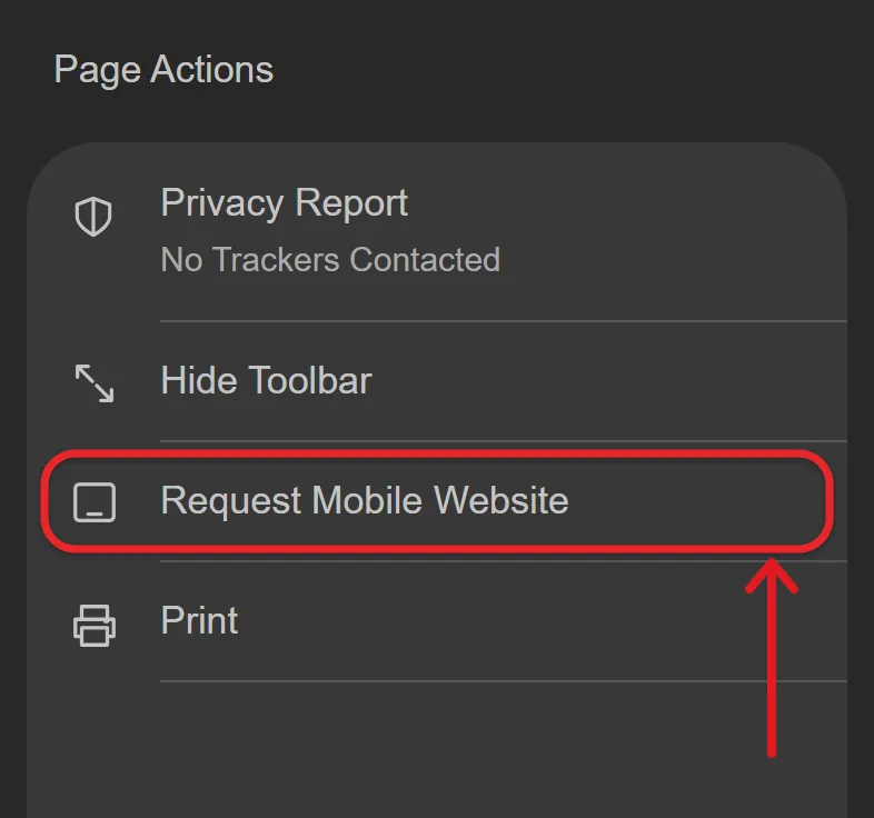 How to Request a Desktop Site in Safari on iPhone 2 Safari Page Menu on iPhone with the Request Mobile Website option