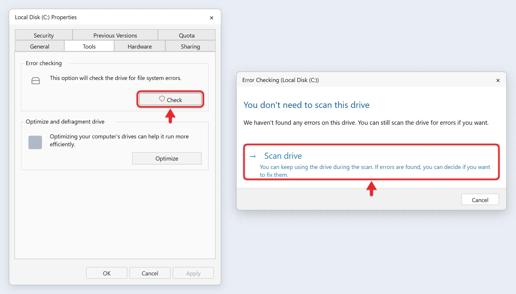 How to Run CHKDSK in Windows 11 or Windows 10 3 Windows 11 drive Properties Tools tab with the Error checking Check button