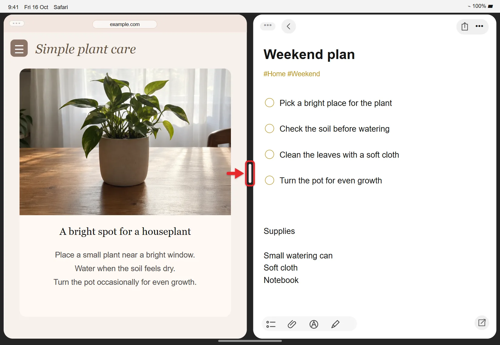 How to Use Two Apps Side by Side on iPad 2 Safari and Notes side by side on an iPad with the divider bar between them