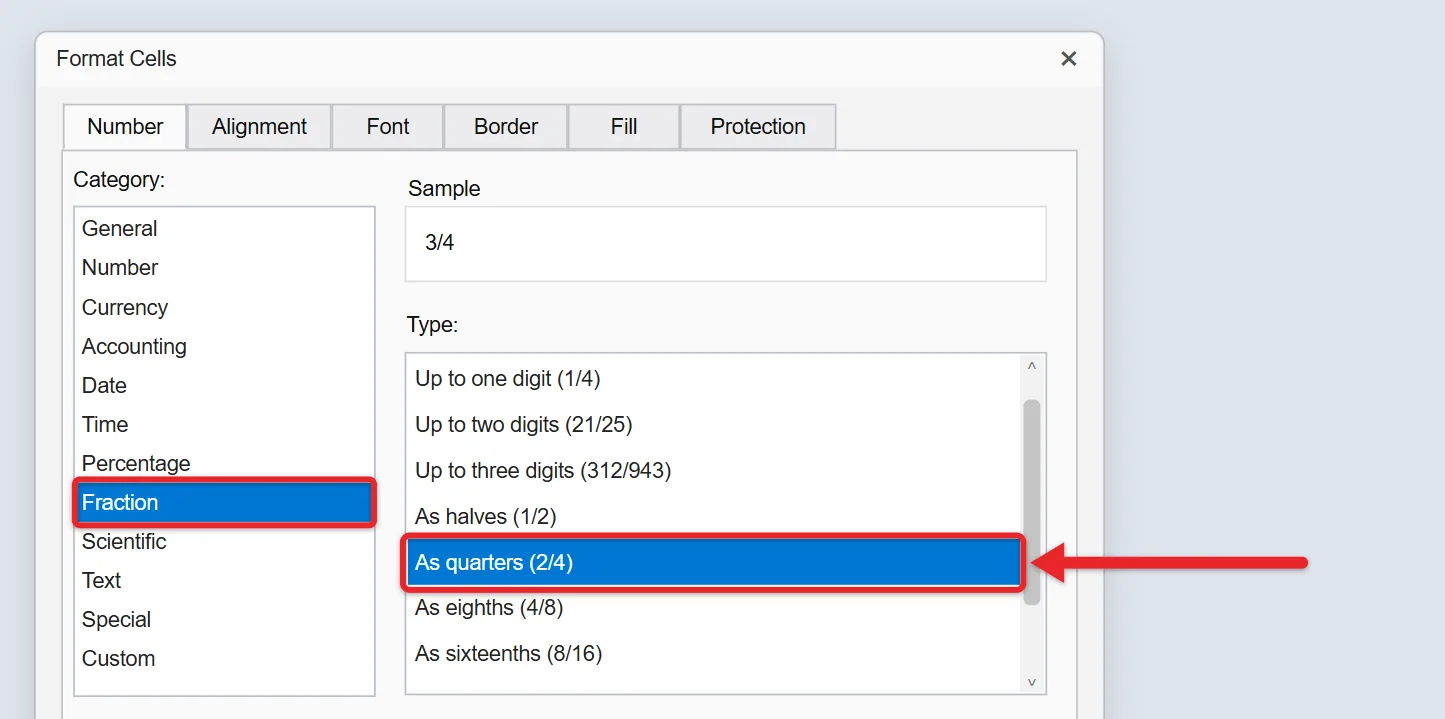 Why Does Excel Keep Changing My Numbers to Dates? 2 Excel Format Cells dialog with the Fraction category selected