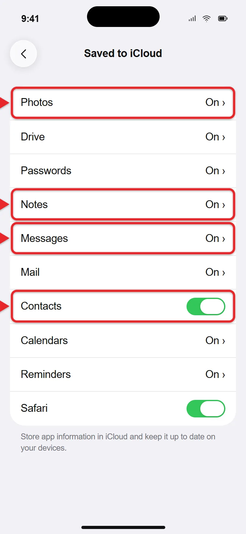 How to Sync an iPad and iPhone 1 iPhone iCloud settings listing apps that sync