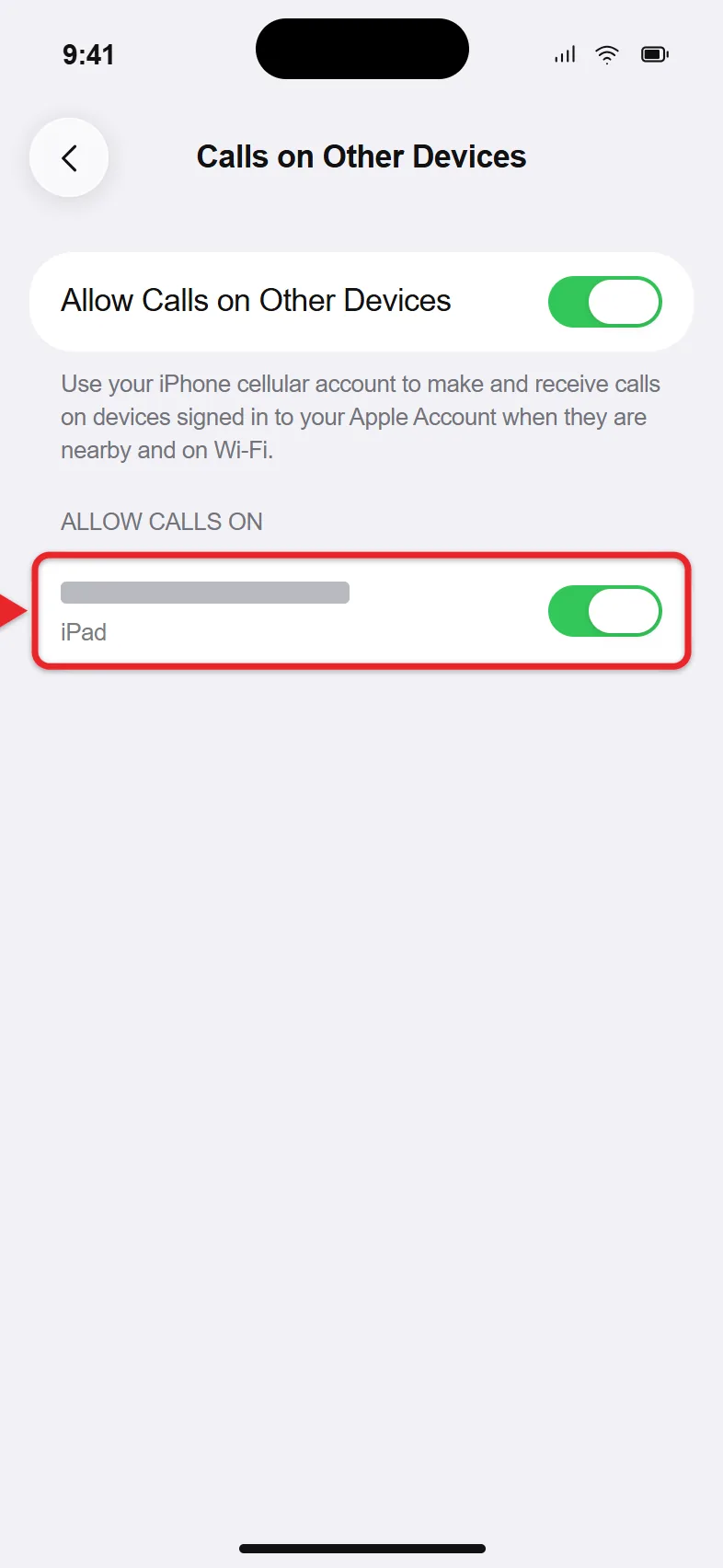 How to Sync an iPad and iPhone 3 Calls on Other Devices settings with an iPad turned on