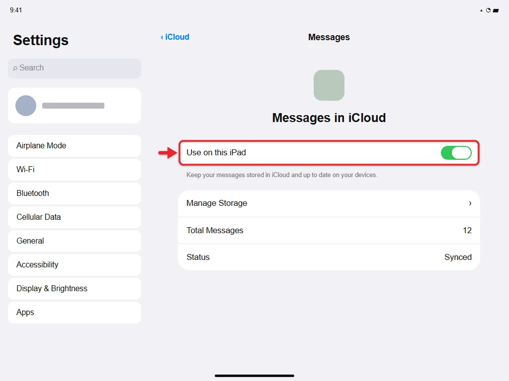 How to Sync an iPad and iPhone 2 Messages in iCloud setting on an iPad