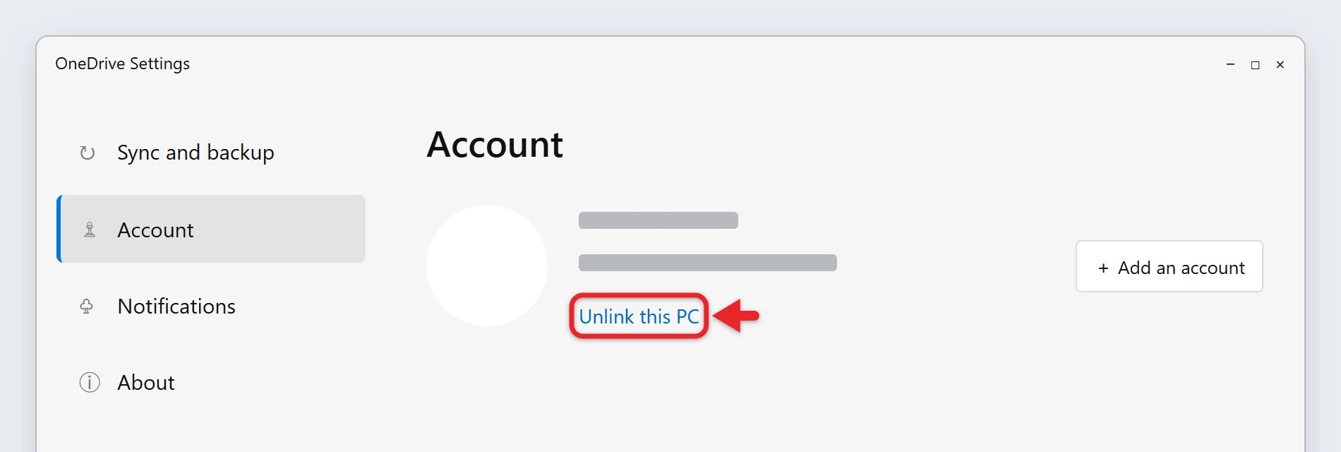 How to Turn Off OneDrive on Windows 11 3 OneDrive Settings Account tab with the Unlink this PC option