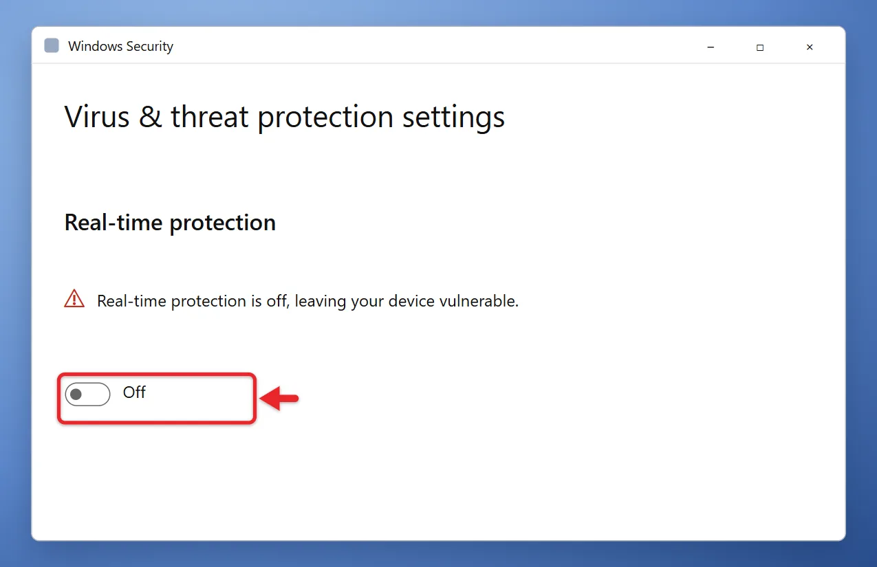 How to Turn Off Windows Defender in Windows 11 2 Windows Security Virus and threat protection settings with Real-time protection switched off