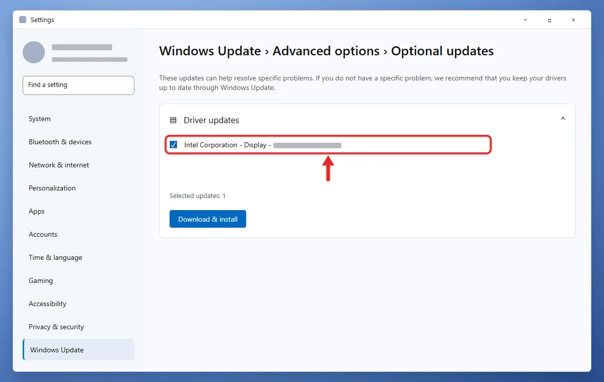 How to Update Your Graphics Driver in Windows 11 2 Windows 11 Optional updates page with a display driver selected under Driver updates