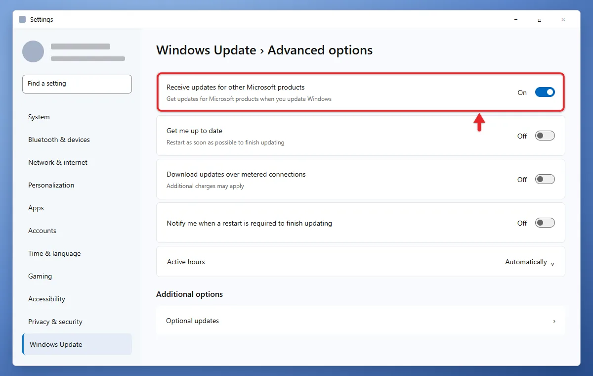 How to Update Other Microsoft Products When You Update Windows 1 Windows 11 Advanced options with Receive updates for other Microsoft products turned on